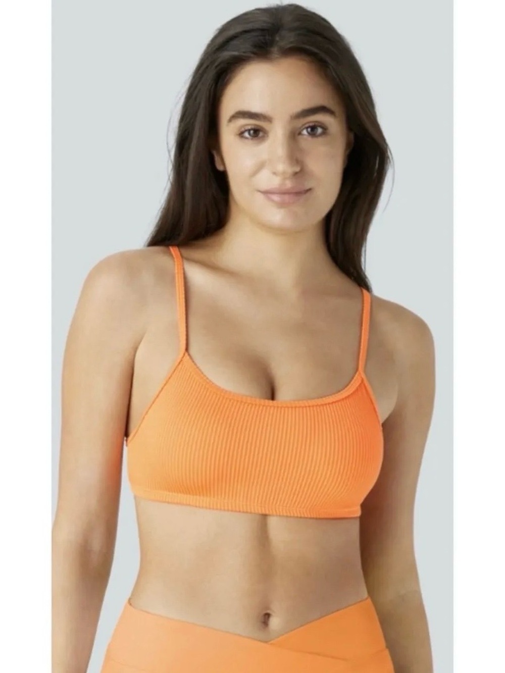 Halara Ribbed Bikini Swimsuit Top Orange